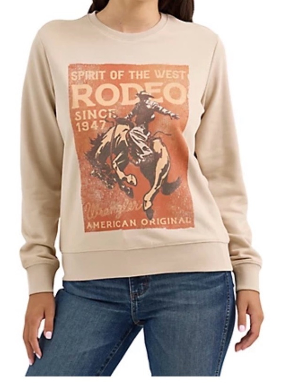 Wrangler Beige Crewneck Sweatshirt with Rodeo Graphic